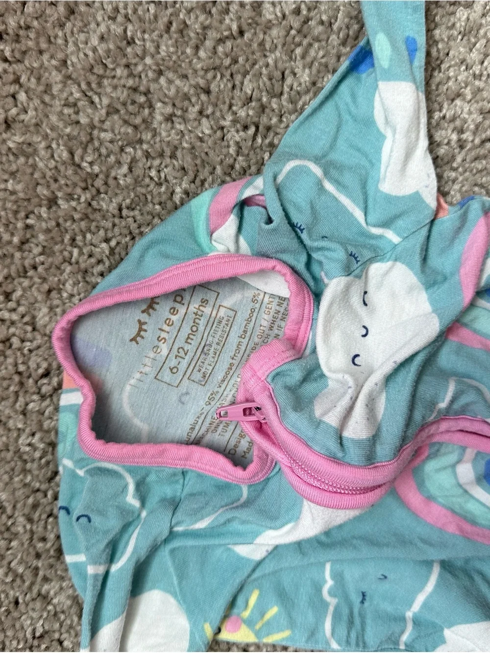 Little Sleepies Teal Rainbow & Cloud Footie with Pink Trim